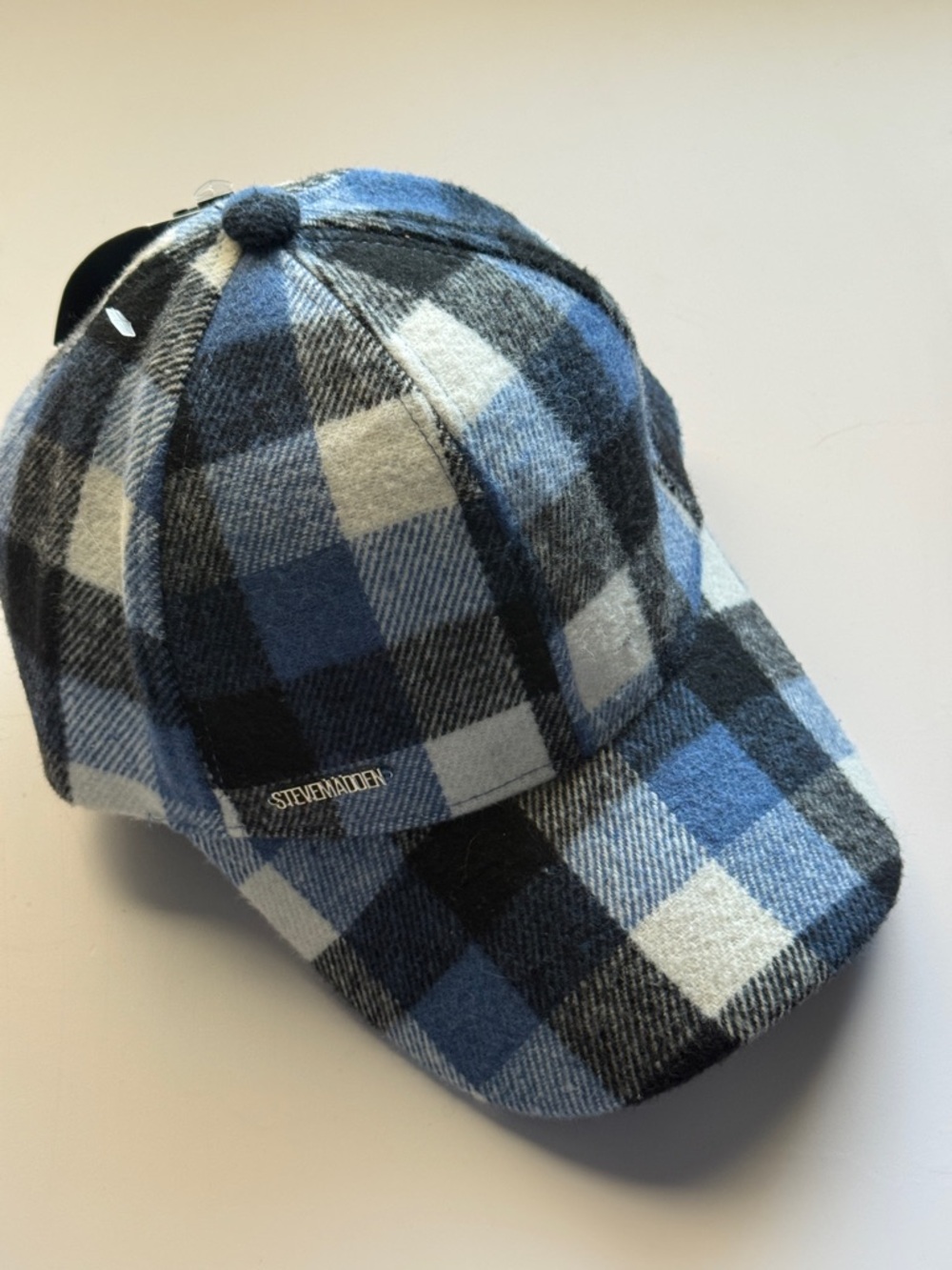 Steve Madden Blue, Black & Cream Plaid Newsboy Cap